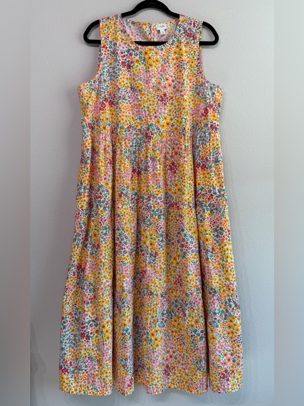J Crew Factory Mixed Floral Tiered Sleeveless Maxi Dress Womens 12 Cotton Bright